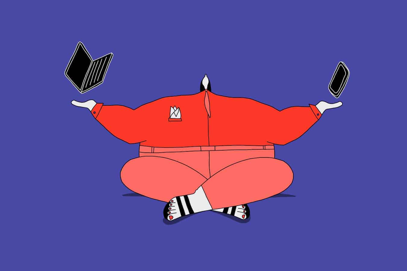 illustration of person balancing two items: employee-centric leadership can help support work-life balance