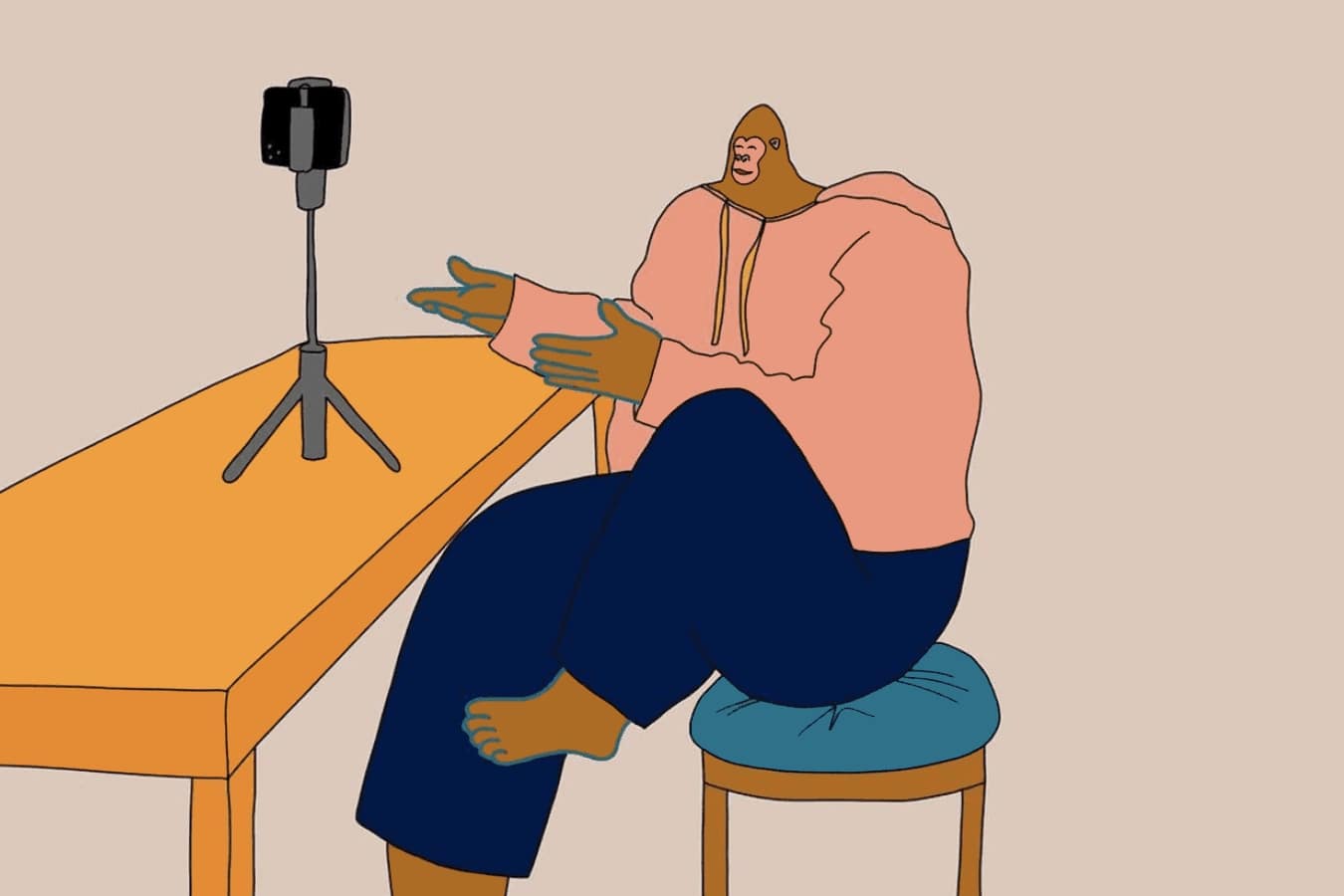 illustration of a person filming themselves on their cell phone: learn how to increase creativity, especially in a remote work environment