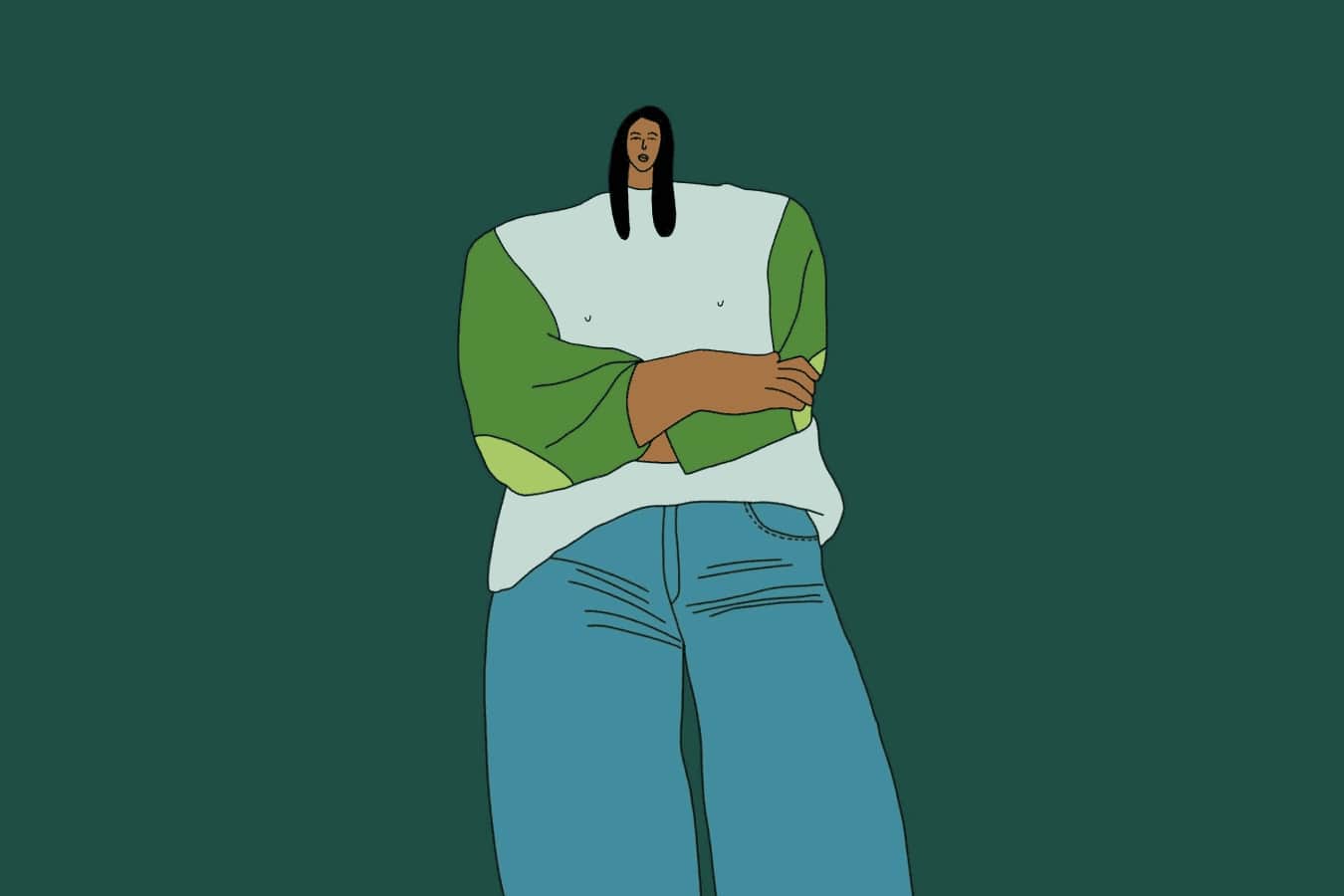 Illustrated person with crossed arms.
