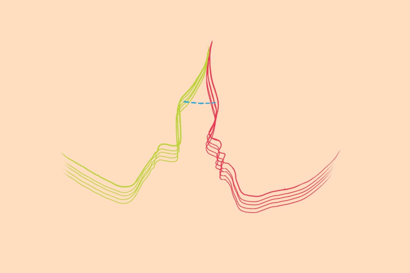 Lines of two faces meeting eyes.