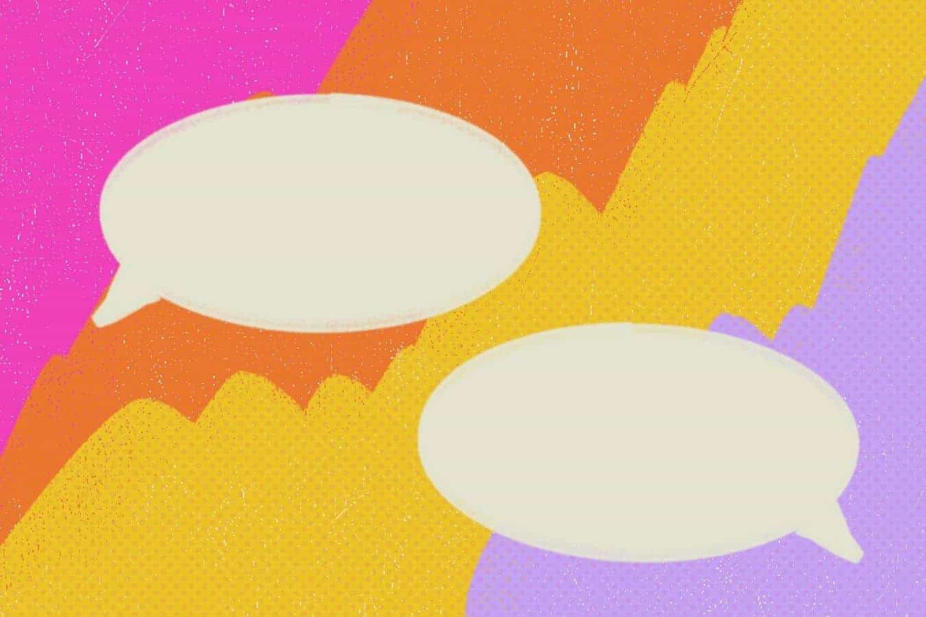 Speech bubbles empty.