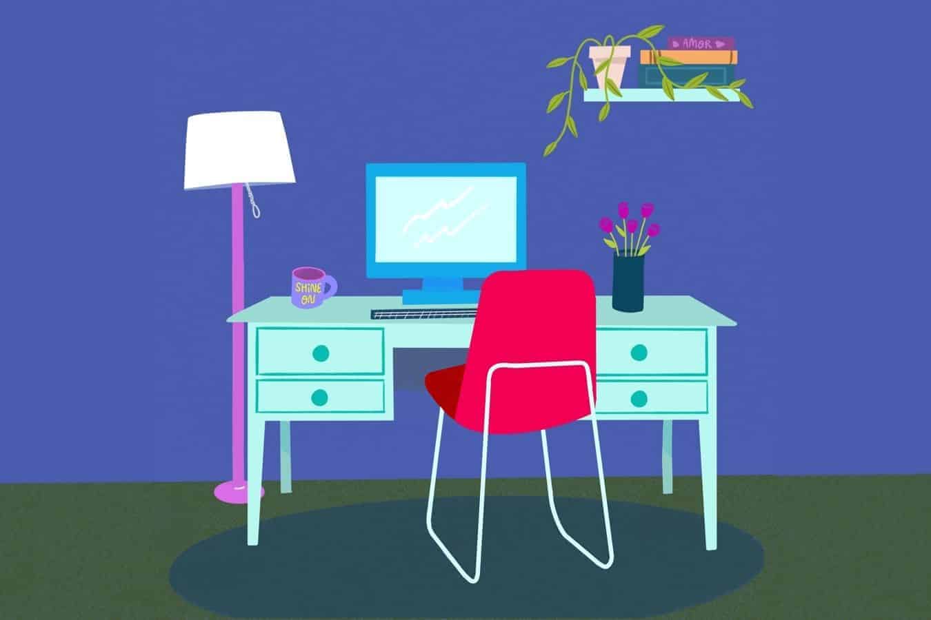 At home office desk illustration.