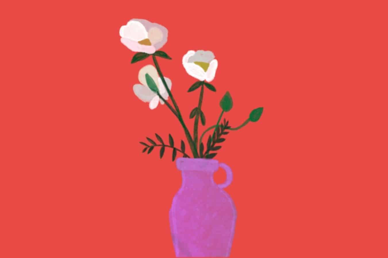 White flowers in vase.