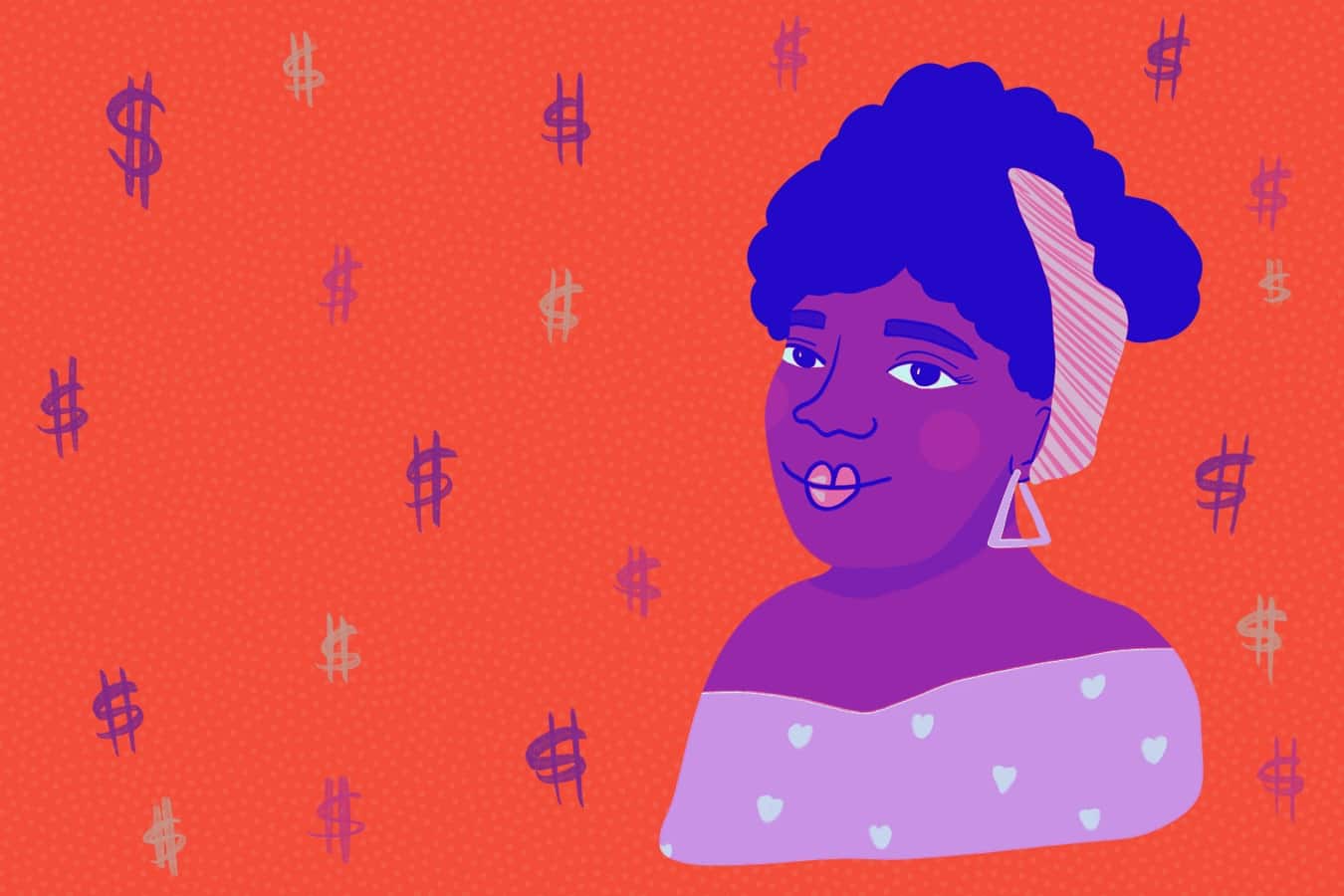 Money signs with illustrated person.