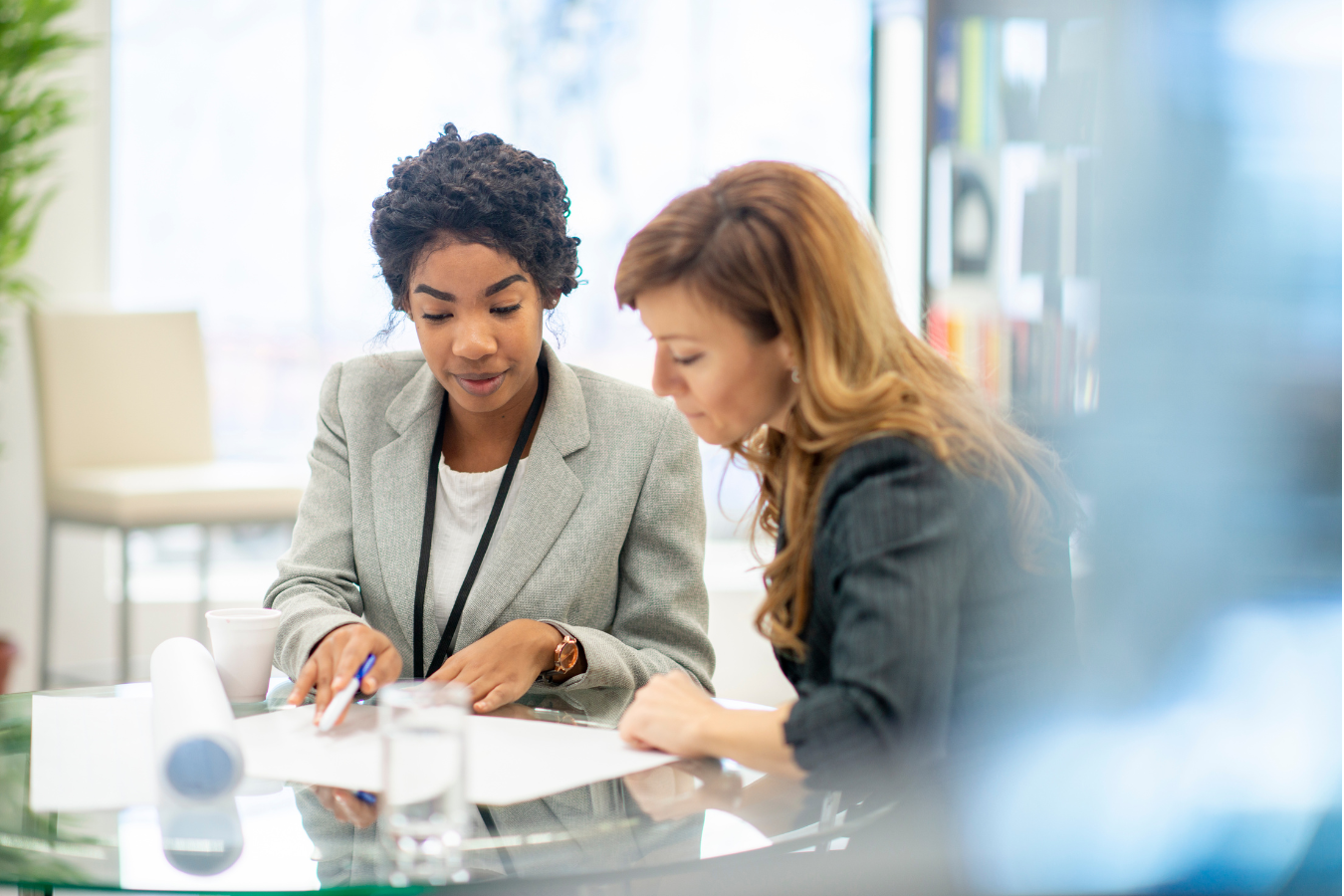 Two women collaborating at work